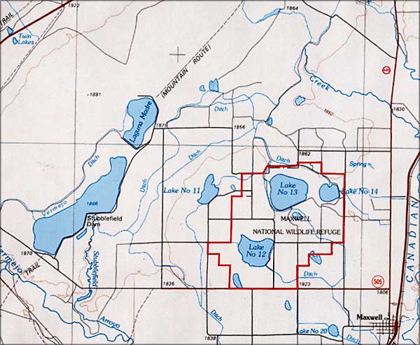 map of the area of Maxwell National Wildlife Refuge