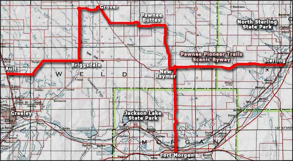 Pawnee Pioneer Trails Scenic Byway area map
