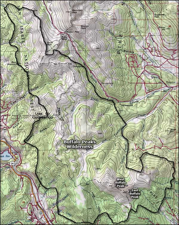 Buffalo Peaks Wilderness map
