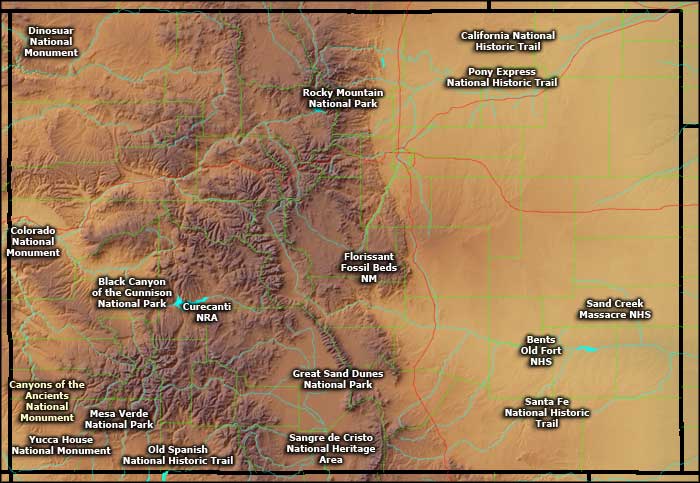 Location map of the National Park Service Sites in Colorado