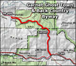 Garnet Ghost Town and Back Country Byway area map