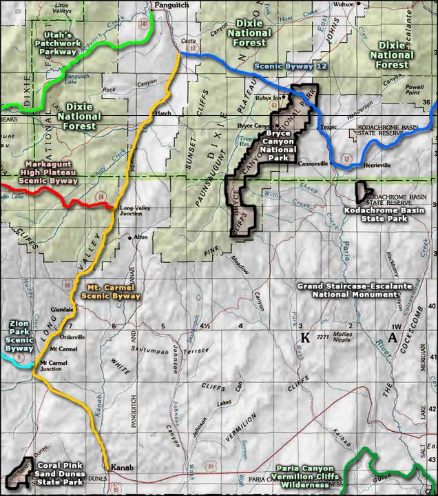 Map of the Bryce Canyon National Park area